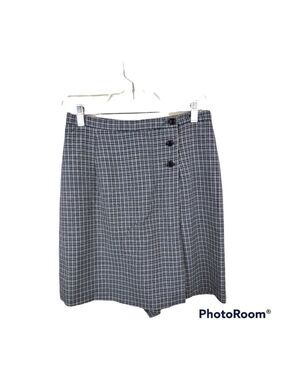 Toby Vintage Blue Multicolored Plaid High Waist Zipper Button Front Skort